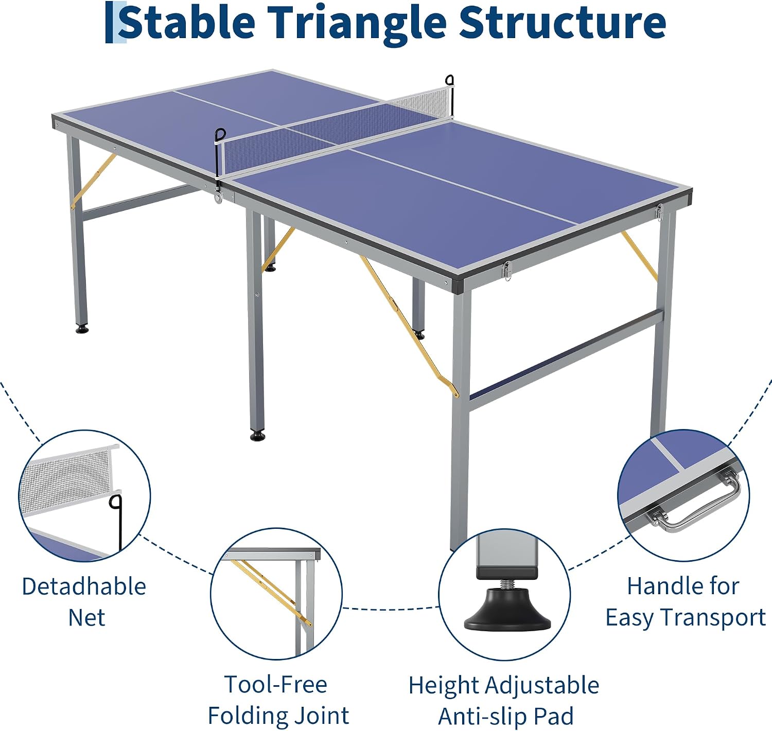 6x3ft Foldable Portable Ping Pong Table