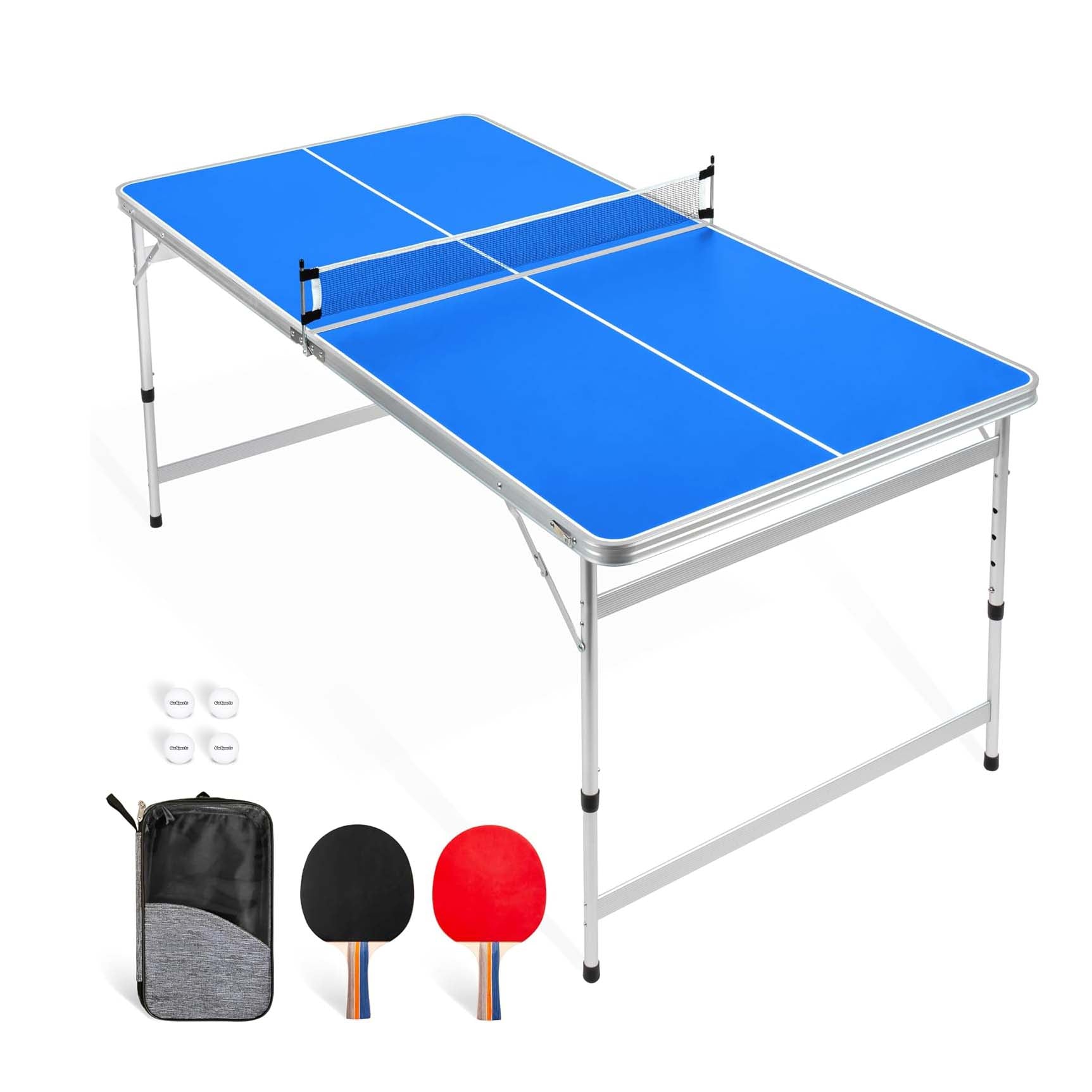 Adjustable Height 6x3ft Ping Pong Table Set