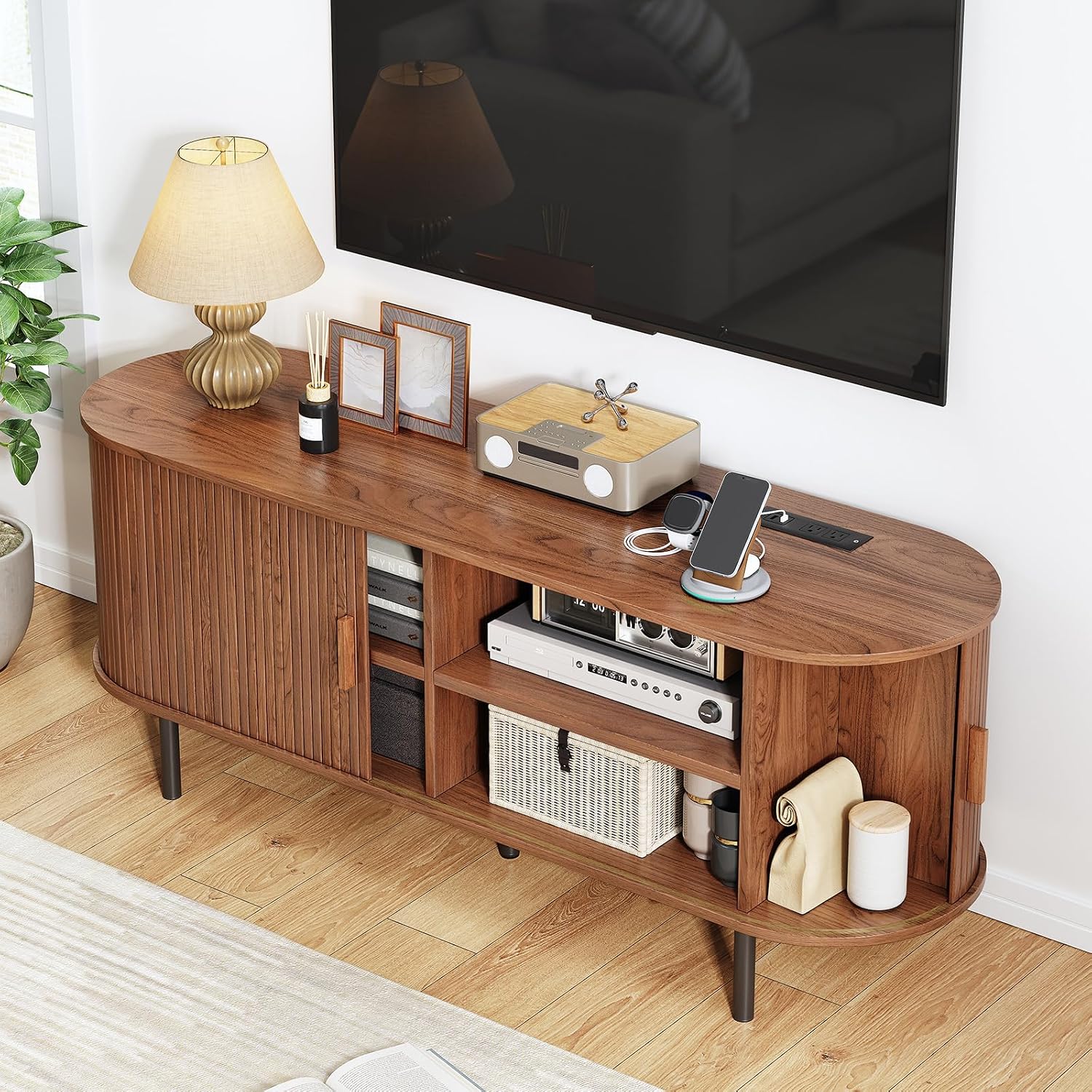 Mid-Century Fluted TV Stand