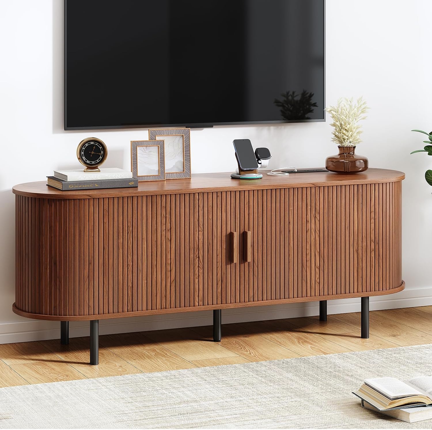 Mid-Century Fluted TV Stand