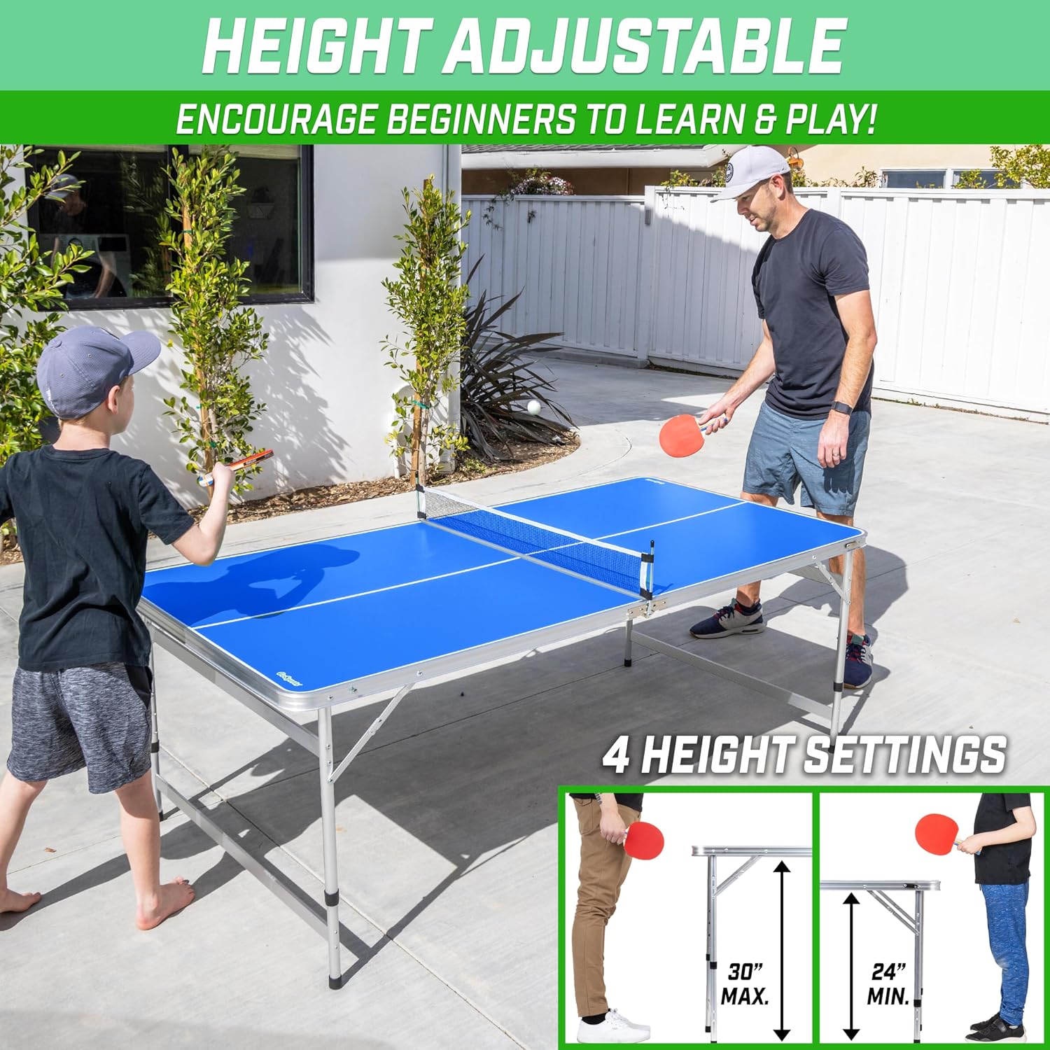 Adjustable Height 6x3ft Ping Pong Table Set