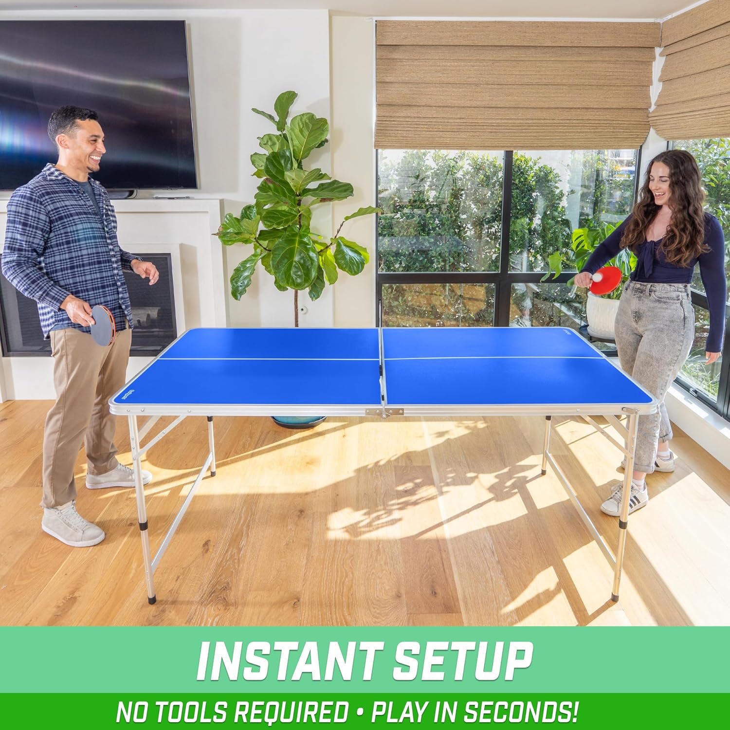 Adjustable Height 6x3ft Ping Pong Table Set